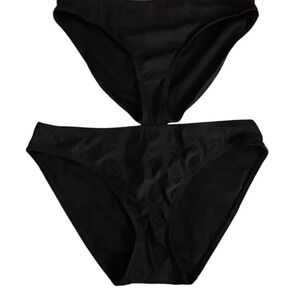 Shade & Shore Black Ribbed Medium Coverage Bikini Bottoms Size Medium NWT